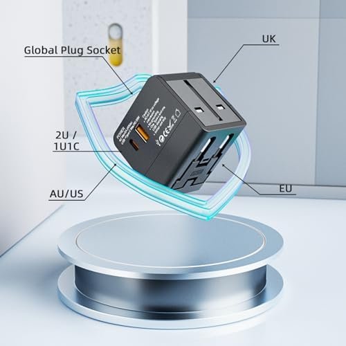 Universal Travel Adapter, International Power Plug Adapter, 1500W, 1000MA, with 2 USB-A Ports, All-in-One International Charger for USA EU UK AUS (NW606-1, Black) - Image 7