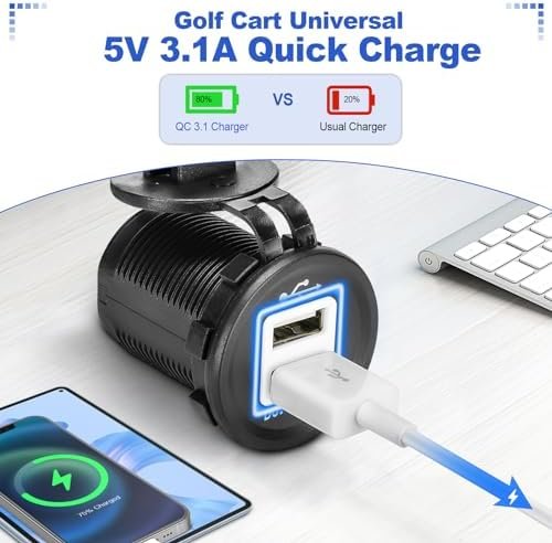 Golf Cart Universal Quick Charge 5V 3.1A Dual USB Power Charger Socket DC 12V-24V Port Outlet for EZGO Club Car Yamaha, Compatible with Car, Truck, Boat, RV, UTV, ATV (Non-LED Display) - Image 4