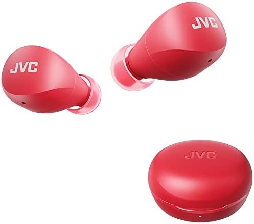 JVC Compact and Lightweight Gumy Mini True Wireless Earbuds Headphones, Long Battery Life (up to 23 Hours), Sound with Neodymium Magnet Driver, Water Resistance (IPX4) - HAA6TR (Red)