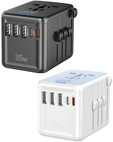Universal Travel Adapter 35W PD Fast Charging Offers 3X2.4A USB-A Ports, 2X USB-C Ports and Multi AC Outlet, International Plug Converter Worldwide Travel Charger All in One for EU US UK AUS