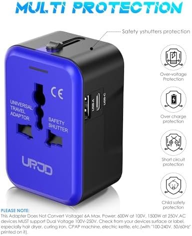 Universal Travel Adapter with (Type C+USB) 2 USB Ports & AC Outlet, International Plug Adapter Converter, Type C/A/G/I All in One Wall Charger Worldwide Travel Adaptor for US to EU UK AUS Asia - Image 6