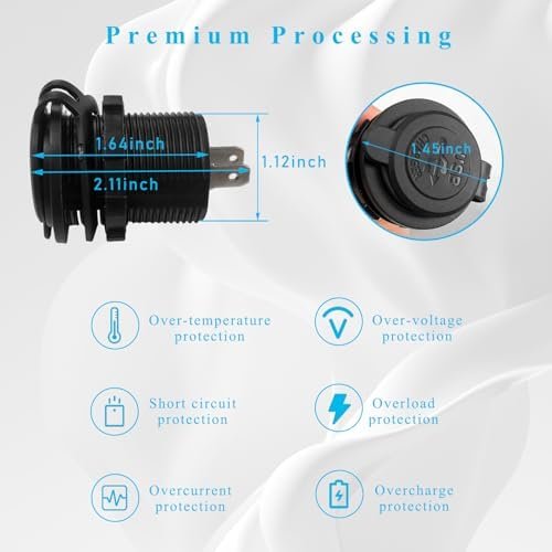 Dual USB Charger Socket, Waterproof 2.1A & 2.1A Fast Charge Dual Port Outlet, USB Cigarette Lighter Socket with Lid, Universal Fit for 12V/ 24V Car Boat RV ATV Bus Truck (White) - Image 2