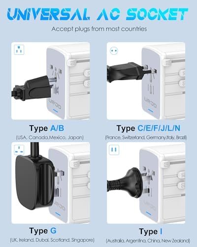 Universal Travel Adapter 35W PD Fast Charging Offers 3X2.4A USB-A Ports, 2X USB-C Ports and Multi AC Outlet, International Plug Converter Worldwide Travel Charger All in One for EU US UK AUS - Image 6