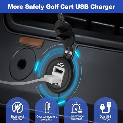 Golf Cart Universal Quick Charge 5V 3.1A Dual USB Power Charger Socket DC 12V-24V Port Outlet for EZGO Club Car Yamaha, Compatible with Car, Truck, Boat, RV, UTV, ATV (Non-LED Display) - Image 2