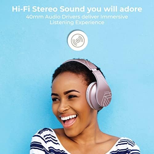PowerLocus Bluetooth Over-Ear Headphones, Wireless Stereo Foldable Headphones Wireless and Wired Headsets with Built-in Mic, Micro SD/TF, FM for iPhone/Samsung/iPad/PC (Rose Gold) - Image 4