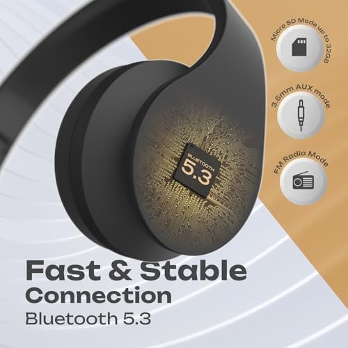 PowerLocus Wireless Bluetooth Over-Ear Stereo Foldable Headphones, Wired Headsets Rechargeable with Built-in Microphone for iPhone, Samsung, LG, iPad (Black) - Image 5