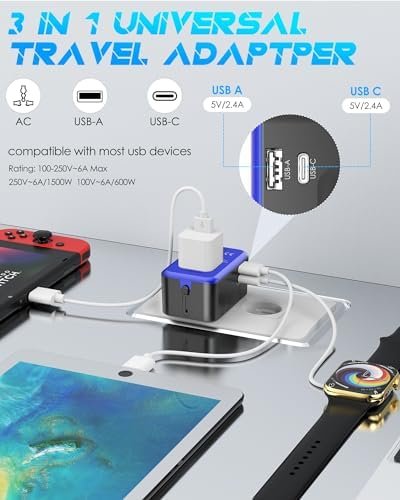 Universal Travel Adapter with (Type C+USB) 2 USB Ports & AC Outlet, International Plug Adapter Converter, Type C/A/G/I All in One Wall Charger Worldwide Travel Adaptor for US to EU UK AUS Asia - Image 4