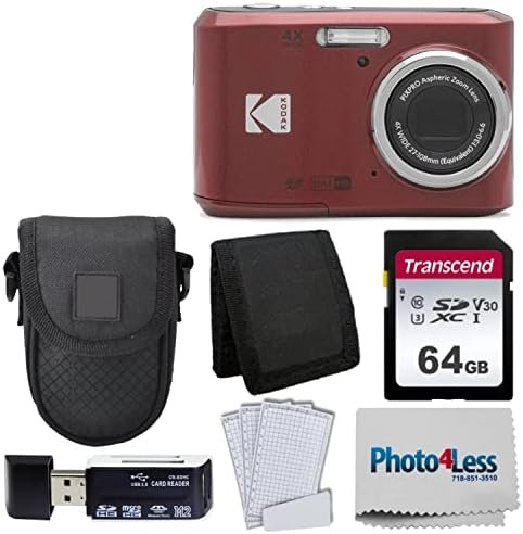 Kodak PIXPRO FZ45 Digital Camera + Black Point & Shoot Camera Case + Transcend 64GB SD Memory Card + Tri-fold Memory Card Wallet + Hi-Speed SD USB Card Reader + More! (Red)