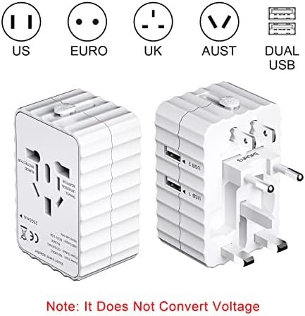 Travel Adapter, Worldwide All in One Universal Travel Adaptor Wall AC Power Plug Adapter Wall Charger with Dual USB Charging Ports for USA EU UK AUS Cell Phone Laptop - Image 6