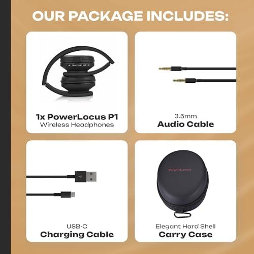 PowerLocus Wireless Bluetooth Over-Ear Stereo Foldable Headphones, Wired Headsets Rechargeable with Built-in Microphone for iPhone, Samsung, LG, iPad (Black) - Image 8