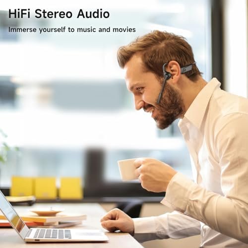 IFECCO Open Ear Headphones with Mic - Wireless Air Conduction Headphones with Noise Cancelling Microphone,Bluetooth Headset with Mic Mute for Computer/Laptop/PC/Cell Phone/Zoom/Skype - Image 6