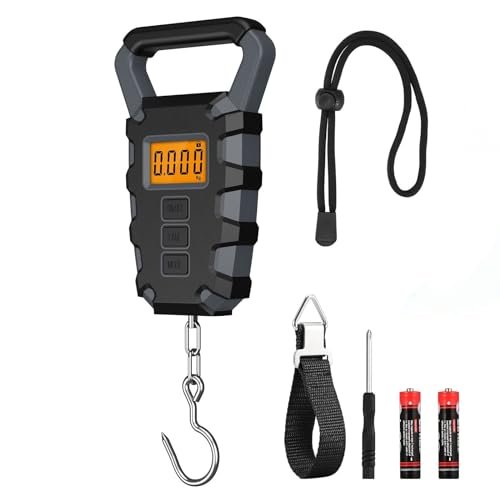 ORIA Digital Fishing Scale, (Upgraded)Fishing Postal Hanging Hook Scale, 110lb/50kg Waterproof Luggage Scale with Tape Measure, Digital Fishing Scale with Fish Gripper, Backlit LCD Display, Grey