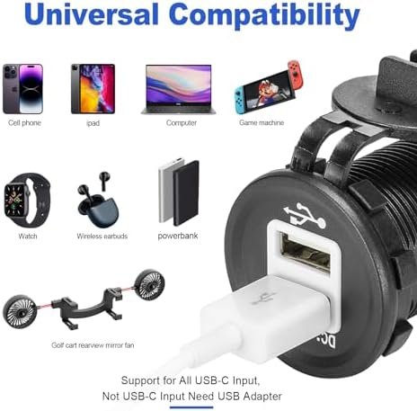 Golf Cart Universal Quick Charge 5V 3.1A Dual USB Power Charger Socket DC 12V-24V Port Outlet for EZGO Club Car Yamaha, Compatible with Car, Truck, Boat, RV, UTV, ATV (Non-LED Display) - Image 6