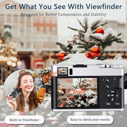 4K Digital Camera with Viewfinder & Flash, Autofocus 48MP Cameras for Photography Vlogging Compact Travel Camera for Adults Teens with Classic Dial, Time Lapse, Selfie, 16X Zoom, 32GB SD Card - Image 3