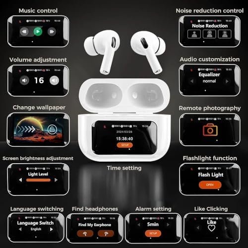 White Earbuds Dare to Listen Touch Screen Control Earbuds Tour Pro 2 Z50 Pro Ear Buds Headphones 360 Stereo with Noise Cancellation (White) - Image 2