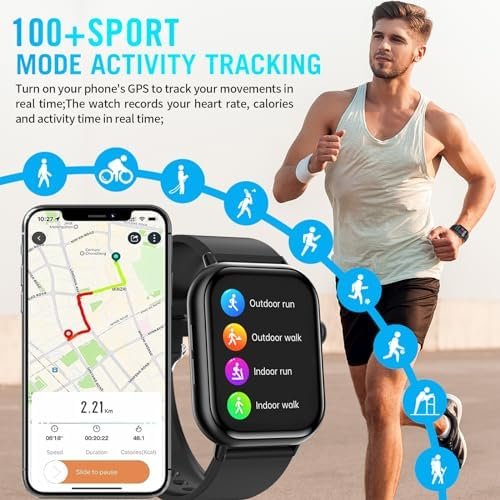 Smart Watch, 2.01" Full Touch Screen Smart Watch for Android & iOS Phones with Heart Rate & Blood Oxygen Monitor, 100+ Sport Modes,Voice Assistant, Fitness Smart Watch for Women Men - Image 5