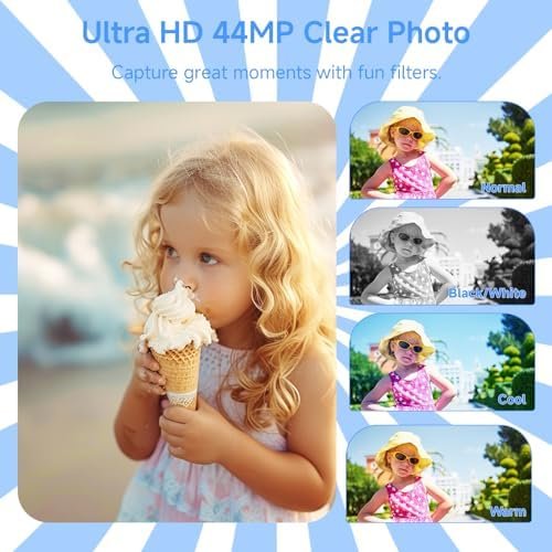 Digital Camera for Teens, FHD 4K 44MP Digital Camera with 64GB SD Card 16X Digital Zoom, Digital Camera Compact Point and Shoot Camera for Teens Boys Kids Camera Digital Black(Black) - Image 4