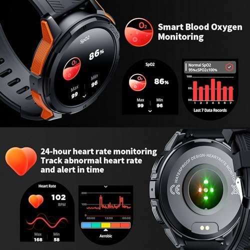Smart Watches for Men, 1.43" HD AMOLED, 10M Waterproof, Rugged Military (Answer/Calls/Dial) Fitness Tracker, Extra-Long Battery Life, AI Assistant/Sleep Monitor, 100+ Sport Modes, Black - Image 5