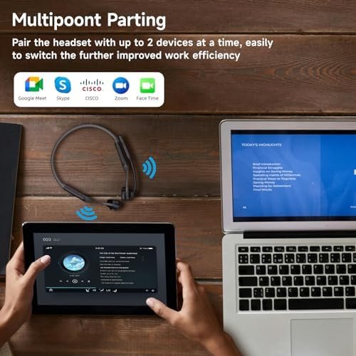 IFECCO Open Ear Headphones with Mic - Wireless Air Conduction Headphones with Noise Cancelling Microphone,Bluetooth Headset with Mic Mute for Computer/Laptop/PC/Cell Phone/Zoom/Skype - Image 7