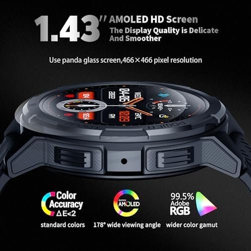 Smart Watches for Men, 1.43" HD AMOLED, 10M Waterproof, Rugged Military (Answer/Calls/Dial) Fitness Tracker, Extra-Long Battery Life, AI Assistant/Sleep Monitor, 100+ Sport Modes, Black - Image 2