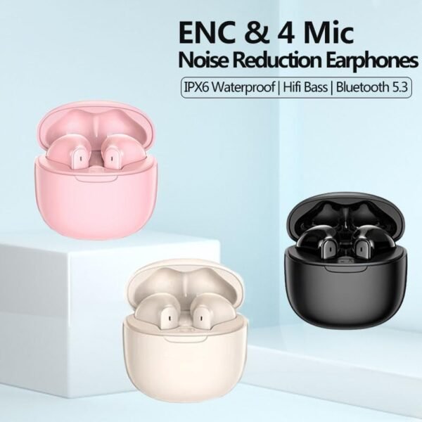 Wireless Earbuds, Bluetooth 5.3 Headphones with 4 ENC Noise Cancelling Mics, HiFi Stereo Deep Bass, 40H Playtime, IPX6 Waterproof, USB-C Charging, Compatible for iPhone Android, White - Image 3