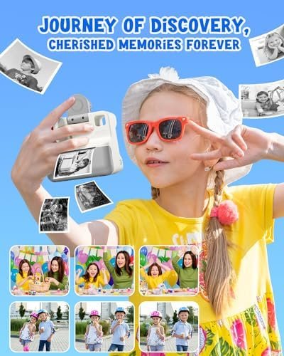 Kids Camera Instant Print, Christmas Birthday Gifts for Toddle Girls Boys Age 3-12, 20MP & 1080P Selfie Digital Camera with 3 Roll No-Ink Print Paper 32G SD Card - White - Image 5