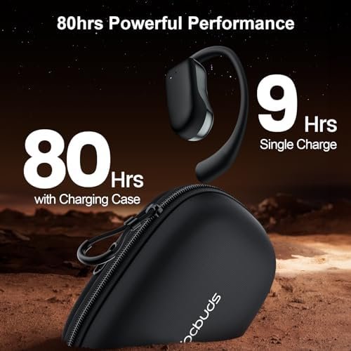 Ear Buds Wireless Earbuds 80Hrs Playtime Open Ear Bluetooth Headphones with Earhook Over Ear Electroplated Earphones with Zipper & Lanyard Case Design Stereo Sound with 16.2mm Drivers for Sport Black - Image 3
