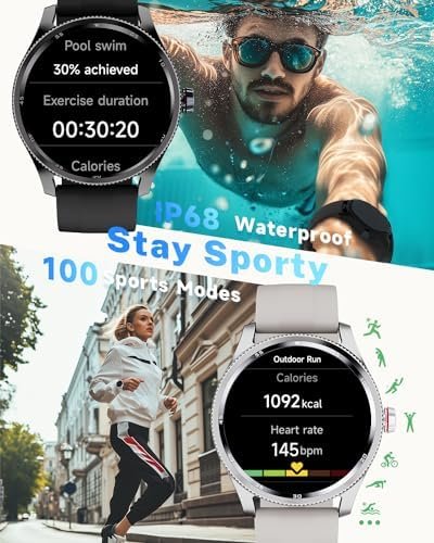 Smart Watch Men with Metal Bezel, Answer Make Call/Heart Rate/Step Counter/Sleep Tracker/100 Sports for Run/Alexa Built-in, IP68 Waterproof Swim, Fitness Sport Watch Compatible Android iOS - Image 3