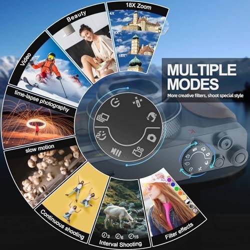 Digital Camera, Cameras for Photography,56MP&4K Video Camera, 18X Zoom Vlogging Camera for YouTube, Portable Compact Small Camera with 2 Batteries, Digital Point and Shoot Camera with Beauty Function - Image 4