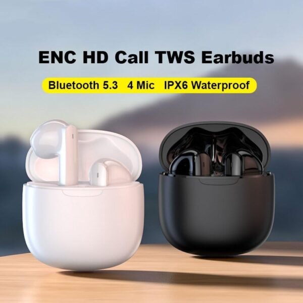 Wireless Earbuds, Bluetooth 5.3 Headphones with 4 ENC Noise Cancelling Mics, HiFi Stereo Deep Bass, 40H Playtime, IPX6 Waterproof, USB-C Charging, Compatible for iPhone Android, White - Image 2