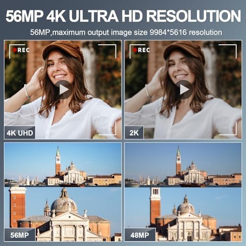 Digital Camera, Cameras for Photography,56MP&4K Video Camera, 18X Zoom Vlogging Camera for YouTube, Portable Compact Small Camera with 2 Batteries, Digital Point and Shoot Camera with Beauty Function - Image 3