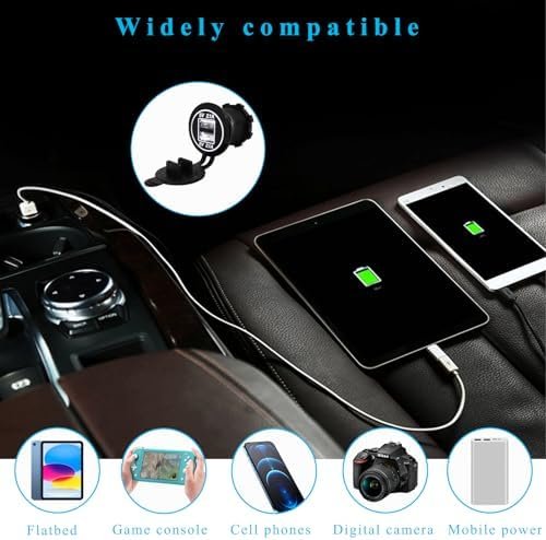 Dual USB Charger Socket, Waterproof 2.1A & 2.1A Fast Charge Dual Port Outlet, USB Cigarette Lighter Socket with Lid, Universal Fit for 12V/ 24V Car Boat RV ATV Bus Truck (White) - Image 4