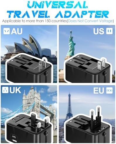 Universal Travel Adapter with (Type C+USB) 2 USB Ports & AC Outlet, International Plug Adapter Converter, Type C/A/G/I All in One Wall Charger Worldwide Travel Adaptor for US to EU UK AUS Asia - Image 2