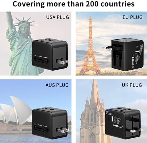 Universal Travel Adapter, International Power Plug Adapter, 1500W, 1000MA, with 2 USB-A Ports, All-in-One International Charger for USA EU UK AUS (NW606-1, Black) - Image 5