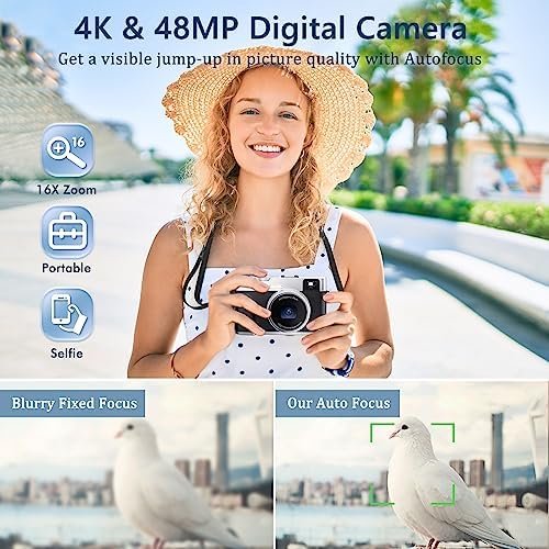 4K Digital Camera with Viewfinder & Flash, Autofocus 48MP Cameras for Photography Vlogging Compact Travel Camera for Adults Teens with Classic Dial, Time Lapse, Selfie, 16X Zoom, 32GB SD Card - Image 2