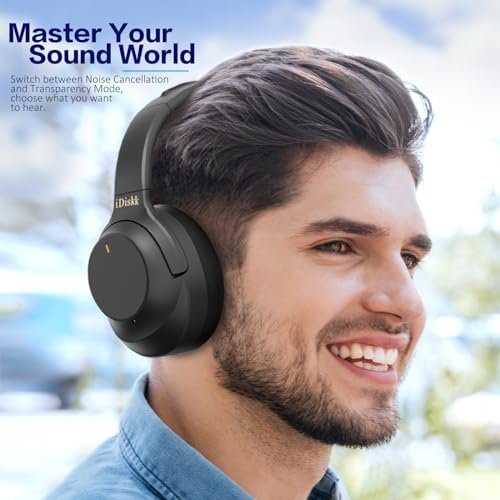 iDiskk Hybrid Active Noise Cancelling Headphones,Wireless Bluetooth Headphones with Microphone Deep Bass,60H Playtime,Hi-Res Audio Wireless Headsets for Commuting,Flight Trips,Studying (Black) - Image 4