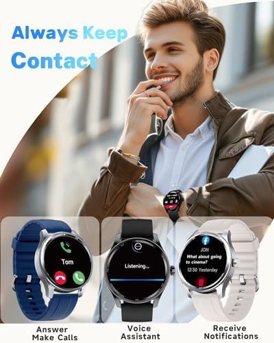 Smart Watch Men with Metal Bezel, Answer Make Call/Heart Rate/Step Counter/Sleep Tracker/100 Sports for Run/Alexa Built-in, IP68 Waterproof Swim, Fitness Sport Watch Compatible Android iOS - Image 2