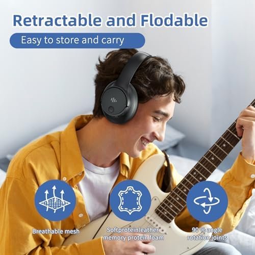 Active Noise Cancelling Headphones,Wireless Over-Ear Bluetooth Headphones with Microphone, Transparency Mode, 70h Play Time, Hi-Res Audio,(Deep Bass,) Lightweight Design, Bluetooth 5.3-Black - Image 5