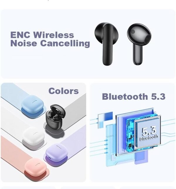 Wireless Earbuds, Bluetooth 5.3 Headphones with 4 ENC Noise Cancelling Mics, HiFi Stereo Deep Bass, 40H Playtime, IPX6 Waterproof, USB-C Charging, Compatible for iPhone Android, White - Image 5