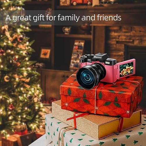 Digital Comcapt for Photography and Video,4K 48MP Vlogging Camera for YouTube with 180° Flip Screen,16X Digital Zoom,52mm Wide Angle & Macro Lens, 2 Batteries, 32GB TF Card(2024 Pink) - Image 5