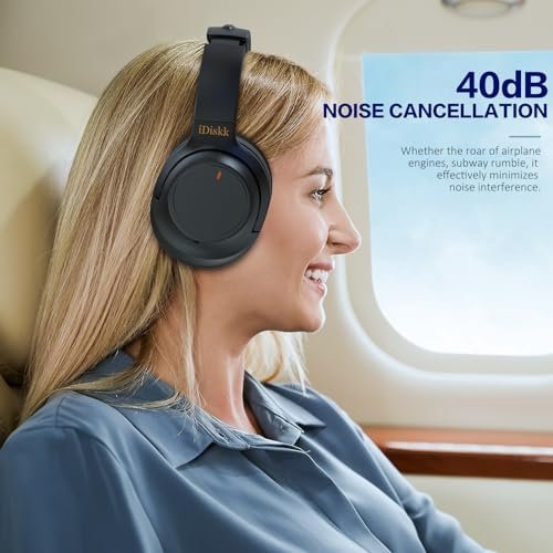iDiskk Hybrid Active Noise Cancelling Headphones,Wireless Bluetooth Headphones with Microphone Deep Bass,60H Playtime,Hi-Res Audio Wireless Headsets for Commuting,Flight Trips,Studying (Black) - Image 2