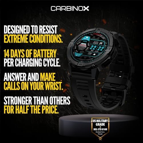 CARBINOX X-Ranger Smart Watch (Answer/Make Calls), Rugged Fitness Tracker IP69K Waterproof, Compatible with Android and iOS, 14 Days of Battery Military Durable, AMOLED Screen - Image 2