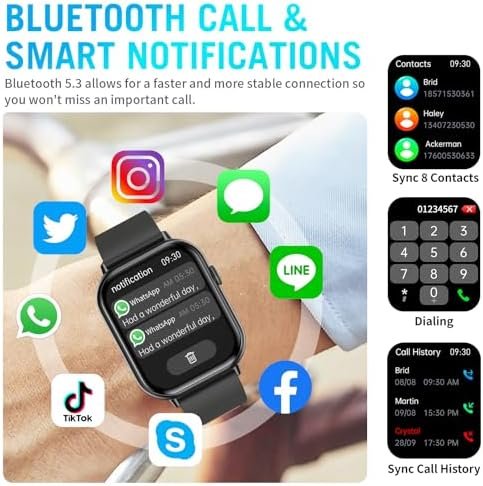 Smart Watch, 2.01" Full Touch Screen Smart Watch for Android & iOS Phones with Heart Rate & Blood Oxygen Monitor, 100+ Sport Modes,Voice Assistant, Fitness Smart Watch for Women Men - Image 3