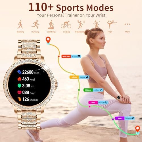 Smart Watch for Women with Diamonds (Answer/Make Call),1.32''Full Touch Screen Smartwatch for Android Phones,Fitness Tracker with Heart Rate/Blood Oxygen/Sleep Monitor,AI Voice with 3 Bling Straps - Image 5