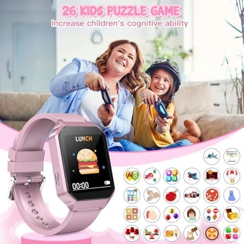 DERUI Smart Watch for Kids 3-12 Years Boys Girls, 26 Puzzle Games, Smartwatch with Camera, Pedometer, Stopwatch, Video Voice Music Player Calendar Alarm Clock Learn Card for Children Gifts (Pink) - Image 5