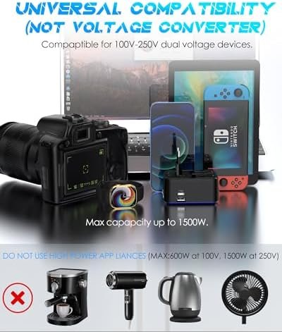 Universal Travel Adapter with (Type C+USB) 2 USB Ports & AC Outlet, International Plug Adapter Converter, Type C/A/G/I All in One Wall Charger Worldwide Travel Adaptor for US to EU UK AUS Asia - Image 7