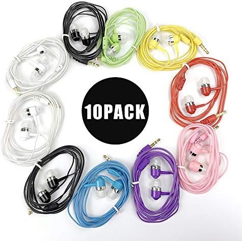 Earbud Headphones Bulk Wired Earphones Mixed Colors 10 Packs Compatible with iPhone Smartphone Computer Laptop MP3 School Classroom