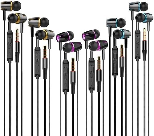 Earbuds Wired with Microphone Pack of 6, in-Ear Headphones,Noise Isolating,Powerful Heavy Bass, Earphones Compatible with iPhone, iPod, iPad, MP3, Samsung, and Most 3.5mm Jack (Black)