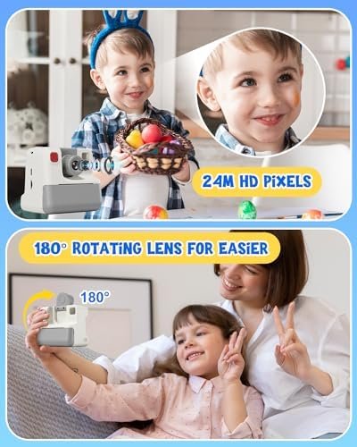 Kids Camera Instant Print, Christmas Birthday Gifts for Toddle Girls Boys Age 3-12, 20MP & 1080P Selfie Digital Camera with 3 Roll No-Ink Print Paper 32G SD Card - White - Image 3