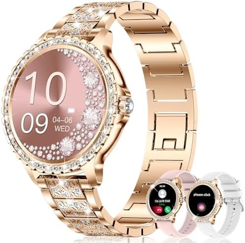 Smart Watch for Women with Diamonds (Answer/Make Call),1.32''Full Touch Screen Smartwatch for Android Phones,Fitness Tracker with Heart Rate/Blood Oxygen/Sleep Monitor,AI Voice with 3 Bling Straps